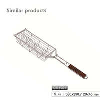 Vente chaude Professionnel Unique Poisson Grill Panier Net Manche En Bois Outil En Métal pour Griller BBQ Outil