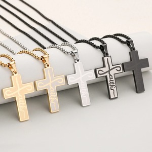 Collier pendentif croix religieuse chrétienne en acier inoxydable argenté, doré, noir, bijoux de prière catholique, cadeau pour hommes et femmes - Product Image 6