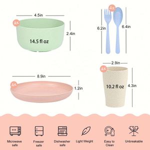 Service de table de luxe incassable en paille de blé, compatible micro-ondes, pour cuisine ludique, assiettes et vaisselle en plastique - Product Image 3