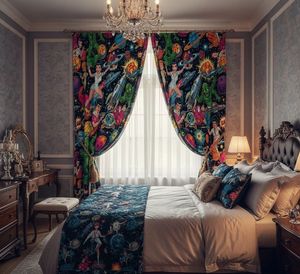 Artistic Retro Sci Fi Pop Art Window <b>Curtains</b> Dense Floral Pattern 70% Light Blocking Luxury Window Drapes for Living Room - Product Image 4