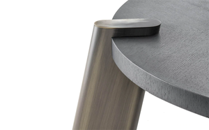 Mesa de madera sólida tradicional, mesa de centro con base de latón fino, redondo, gris, primitivo - Product Image 4