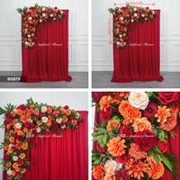 Dekorasi Bunga Pernikahan Seri Musim Gugur DKB 120*120cm Rangkaian Bunga Sudut Warna Burgundy dan Oranye Latar Belakang Bunga Artifisial