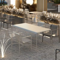 Table de salle à manger extérieure en aluminium durable de qualité supérieure avec chaises empilables, résistante aux intempéries, idéale pour les hôtels et les parcs