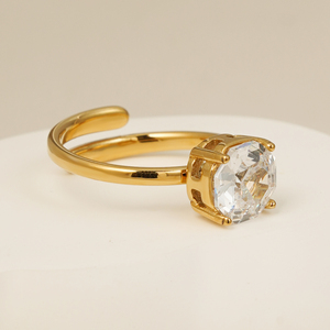 Anillo Abierto CLIORO de Lujo con Circonita Cúbica de Corte Octogonal, Hipoalergénico, Ajustable, para Mujer, Regalo, Joyería - Product Image 5