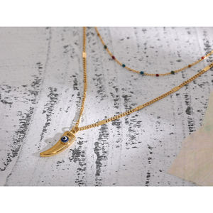 JINYOU 808 squisita <span class=keywords><strong>collana</strong></span> di gioielli a doppio strato <span class=keywords><strong>con</strong></span> smalto colorato <span class=keywords><strong>collana</strong></span> <span class=keywords><strong>con</strong></span> ciondolo <span class=keywords><strong>con</strong></span> <span class=keywords><strong>corna</strong></span> in acciaio inossidabile - Product Image 3