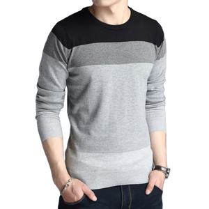 สเวตเตอร์สเวตเตอร์ถักแขนยาวไล่ระดับสีสำหรับผู้ชายเสื้อกันหนาวคอกลมมีขอบ - Product Image 1