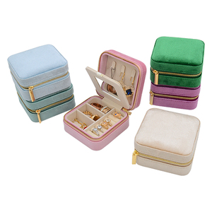 Custom logo Portable Joyero Jewellery Packaging for Rings Earrings Necklace Travel <strong>Mirror</strong> Organizer Velvet Jewelry Storage <strong>Boxes</strong> - Product Image 1