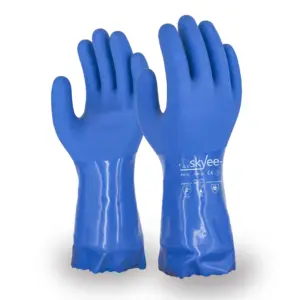 Skyee Lange Mouw Pvc Ondergedompeld Katoen Anti Chemisch Waterbestendig Beschermen Handconstructie Industriële Handschoenen Met Palmchips