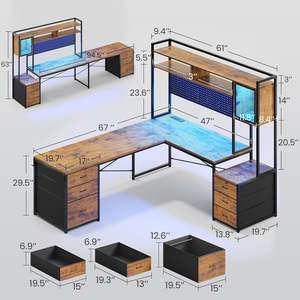 ลิ้นชักเก็บแฟ้มแบบย้อนกลับได้สีน้ำตาลแบบชนบท6ลิ้นชักเก็บอาหารฮัทช์มุมเล่นเกมโต๊ะคอมพิวเตอร์โต๊ะทำงาน - Product Image 2