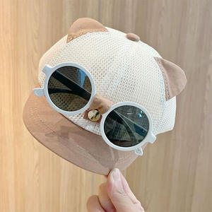 Sombrero de verano de moda para bebé con <span class=keywords><strong>gafas</strong></span> de sol de malla fina para gato gorra de béisbol tela de sarga <span class=keywords><strong>6</strong></span> paneles gorra de sol ala curva - Product Image 4