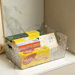 Panier de rangement cosmétique en acrylique à motif glace, organisateur de bureau transparent avec poignée portable - Product Image 4