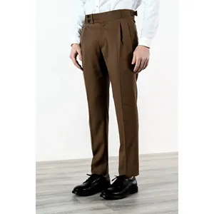 Four Seasons <b>Brown</b> 130's <b>Wool</b> Trousers - Product Image 2