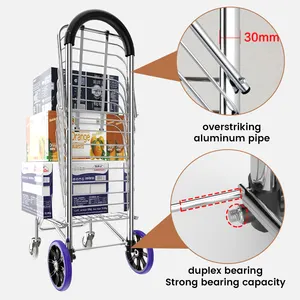 Folding Shopping Cart With Rolling Swivel Wheels Foldable Grocery Cart Heavy Duty Utility Cart Shopping Carts For Groceries