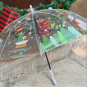 Christmas Printed Transparent Straight Semi-Automatic Modern <b>Umbrella</b> Christmas Tree Snow Man Deer Gingerbread Pattern Adults - Product Image 3