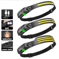 Linterna Frontal de Doble Fuente de Luz XPE COB con Sensor de Movimiento, Haz de Luz Amplio de 230 Grados, Impermeable, Recargable Tipo C, de Silicona, para Camping