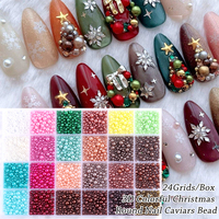 Perles de Noël en plastique avec strass, billes de caviar 3D, mini-perles de couleurs mélangées, micro-billes, breloques pour ongles, perles de différentes tailles, art des ongles de Noël