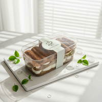 Boîte à gâteau carrée, boîte à dessert mousse avec autocollants, conteneur transparent en PS jetable pour tiramisu