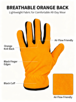 Gants de travail antidérapants en tissu orange avec paume et dos protecteurs pour le jardinage, la construction et l'industrie