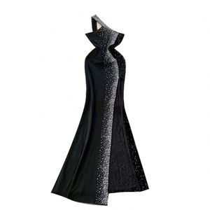 Vestido Midi Bodycon Casual con Abertura Sexy, Estampado Digital, Tejido Ecológico, Lavable, para Mujer, Cintura Imperio, Negro, Fiesta, Invierno - Product Image 5