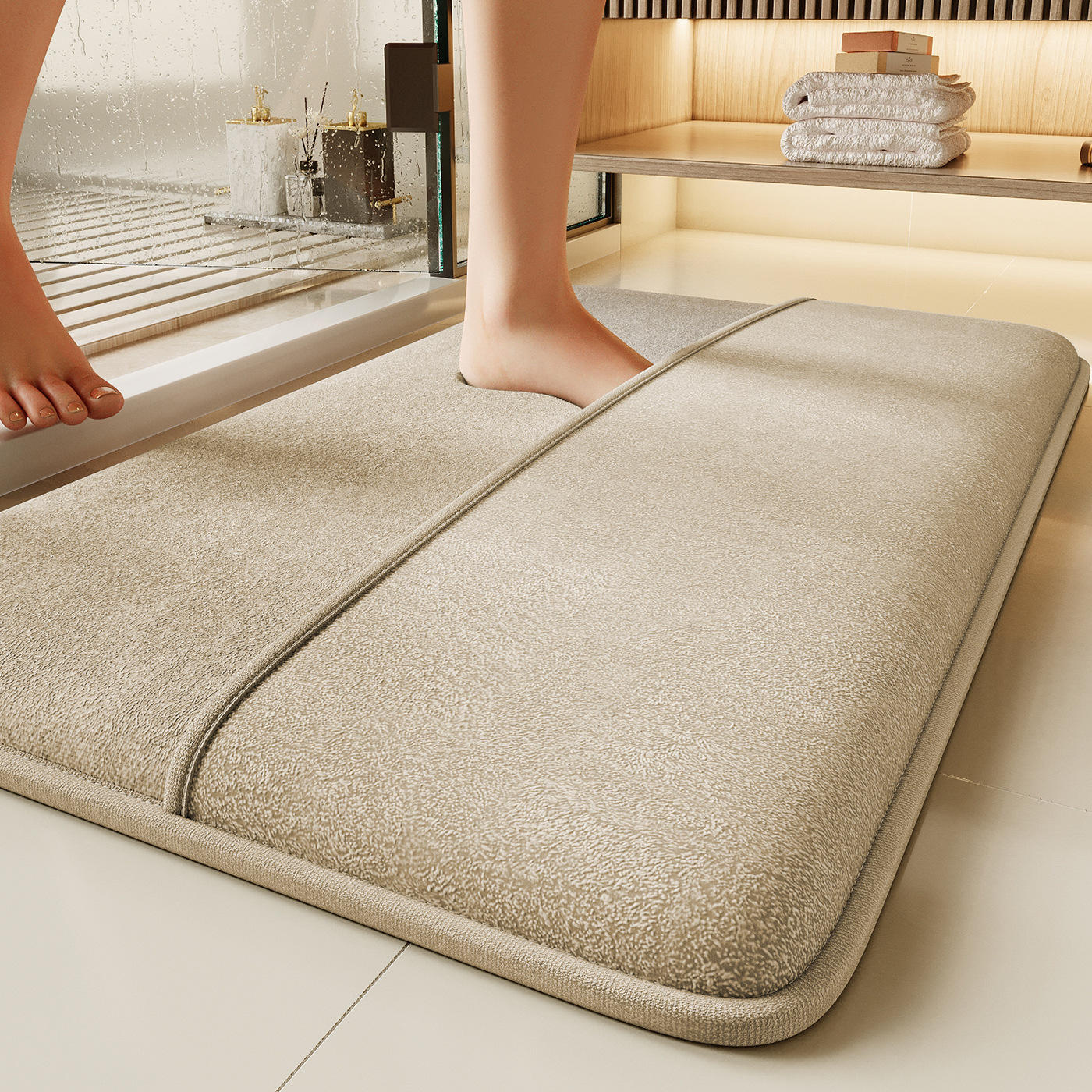 Alfombra de baño de espuma viscoelástica - Mejorada con respaldo, gris coral