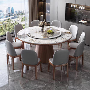 Hiện đại đơn giản tròn rắn gỗ bàn ăn ghế đặt cao cấp Rock tấm Turntable lắp ráp đồ nội thất nhà - Product Image 5
