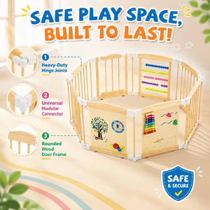 Parque infantil de madera maciza transpirable y plegable para bebés y niños pequeños, ideal para sala de estar, orgánico y natural, parque infantil grande de madera. - Product Image 2