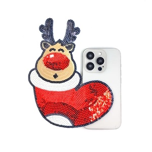 Nez rouge renne et paillettes de bonbons Patch en toile en plastique PVC thermocollant pour la conception de vêtements de vacances - Product Image 1