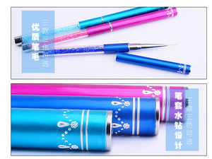 Pinceau liner pour nail art à manche diamanté avec capuchon, en nylon et virole métallique, pour dessin de lignes fines, peinture gel et décoration de manucure - Product Image 6