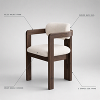 Fauteuil lounge en bois de noyer, style Mid-Century Modern, avec coussin en bouclette crème, chaise de salle à manger, vente en gros, directement de l'usine