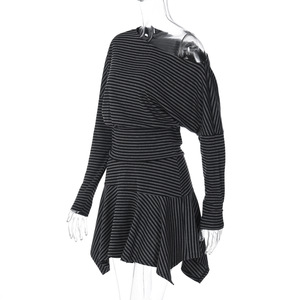Conjunto de Top Cropped de Manga Longa com Ombros à Mostra e Saia Mini, Conjunto <span class=keywords><strong>Casual</strong></span> Listrado de 2 Peças, Roupas Elegantes para Mulheres - Product Image 5