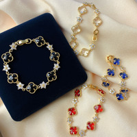 Bracelet porte-bonheur trèfle à quatre feuilles pas cher sans MOQ, en alliage de cuivre, avec zircon et chaîne tennis, pour femmes et filles