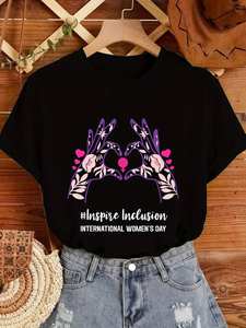 T-Shirt da Donna a Maniche Corte 100% Cotone, Girocollo con Stampa Lettering, Casual Primavera-Estate in Tessuto Jersey - Product Image 3