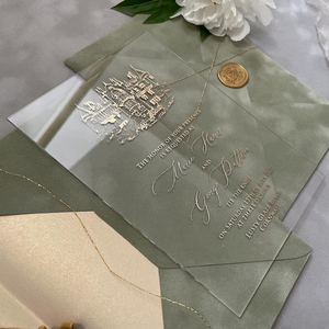 การ์ดเชิญงานแต่งงานทำจากอะคริลิคใสหรูหราออกแบบได้ตามต้องการพร้อมซองกำมะหยี่สีน้ำตาลคนสมัยใหม่ปาร์ตี้แต่งงานพิเศษเชิญ - Product Image 5