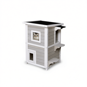 Casa de Madera para Gatos de 2 Pisos, Muebles Modernos para Mascotas, Color Gris, Resistente a la Lluvia, para Gatos de Interior - Product Image 1