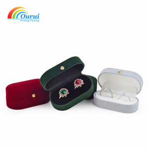 Caja de terciopelo personalizada de fábrica con doble ranura para anillos, en varios colores, empaque de lujo para anillos de boda/compromiso para parejas - Product Image 1