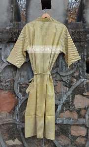 Bata de algodón a rayas para mujer, con cinturón, manga tres cuartos, estilo kimono, transpirable, para verano - Product Image 2