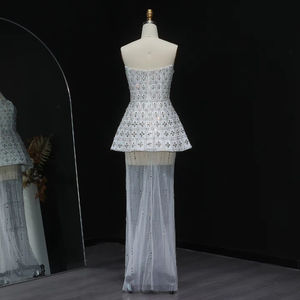 Splendido abito da sera senza spalline in cristallo di lusso Dubai bianco con mantello fluente per le donne matrimonio Paty Lsz545 - Product Image 3