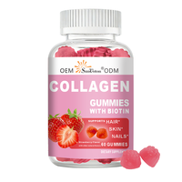 Collagène du fabricant d'origine avec biotine, 60 gommes, produit de beauté, soutient la beauté des cheveux, de la peau et des ongles, saveur fraise, complément alimentaire
