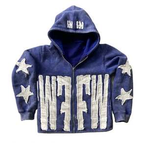 Sudadera con capucha desgastada de peso pesado Unisex logotipo personalizado sólido corto 100% algodón bordado lavado ácido Vintage parche invierno - Product Image 4