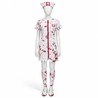 Costume d'infirmière sanglante d'horreur pour femme, ensemble robe d'infirmière blanche à fermeture éclair rouge et ourlet dentelé, tenue de fête d'Halloween