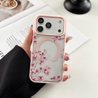 Coque de téléphone de luxe transparente motif fleur de prunier haut de gamme pour iPhone 17 Pro Max, compatible avec fixation magnétique Apple 16 et 15