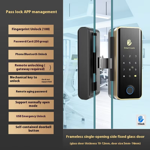 חם למכור tuya & tlock מנעול דלת זכוכית טביעת אצבע עם כרטיס מפתח אפליקציה מרחוק לפתוח מסגרת מסגרת זכוכית הזזה מנעול דלת מסגרת - Product Image 5