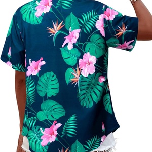 Camisa Hawaiana Vintage con Cuello, Estampado Floral Tropical, Suave y Fresca para Verano, Blusa con Cuello en V, Manga Corta, Botones Frontales y Logotipo - Product Image 2