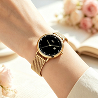 Montre de luxe pour femme, minimaliste, à quartz, bracelet en cuir/maille, boîtier en acier inoxydable, cadran en verre, logo personnalisé