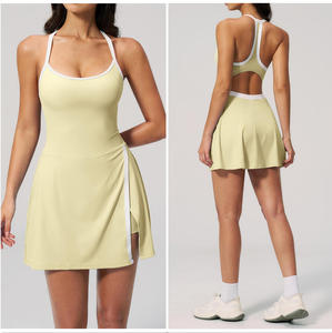Abito Senza Maniche Sportivo Morbido Effetto Nudo per Allenamento Golf Tennis, Vestito Intero Fitness Palestra Activewear Bicolore per Donna - Product Image 4
