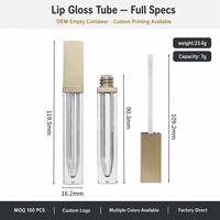 Vente en gros de tubes à gloss carrés vides de 7 ml avec bouchon doré, étiquette privée, logo personnalisé, conteneur en plastique transparent pour rouge à lèvres liquide, 7 g en vrac