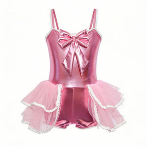 Traje de Danza Jazz Metálico Rosa para Niñas, Falda de Tul en Capas con Lazo para el Cabello a Juego, para Actuaciones de Ballet y Danza Escénica - Product Image 5