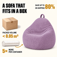 Fauteuil pouf confortable en velours côtelé en forme de larme, fauteuil canapé moelleux avec housse amovible et lavable, meuble compressé sous vide pour enfants