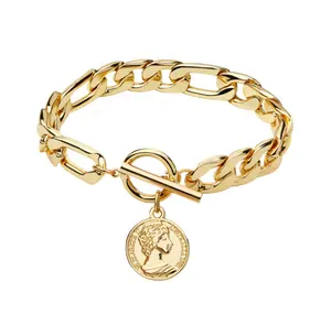 Fashion OT Buckle Coin Beauty Head Charms Bracelets Bone Chain Link Toggle Bracelet for Women Jewelry Bracelets