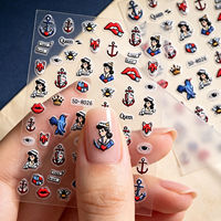 Autocollants pour ongles 5D en relief, motif marin vintage, ancre, auto-adhésifs, rétro, DIY, décorations pour manucure, nail art